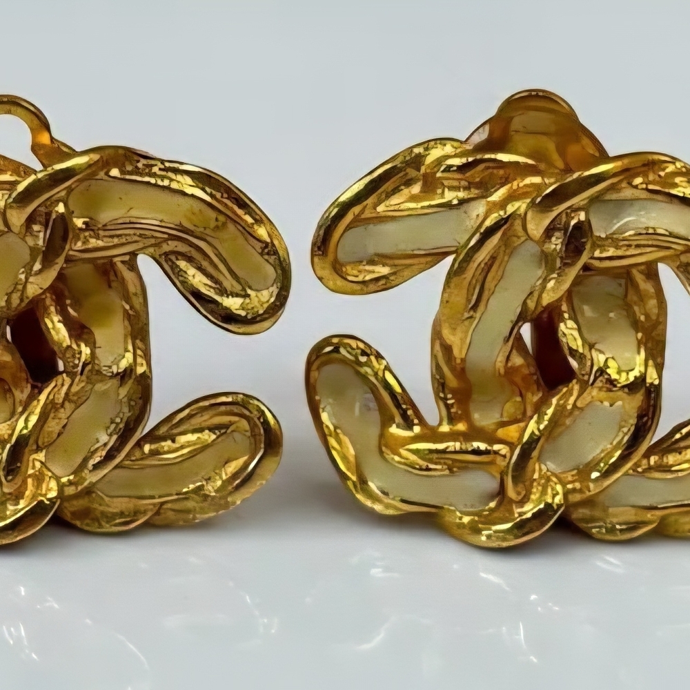CHANEL Gold Logo Earrings